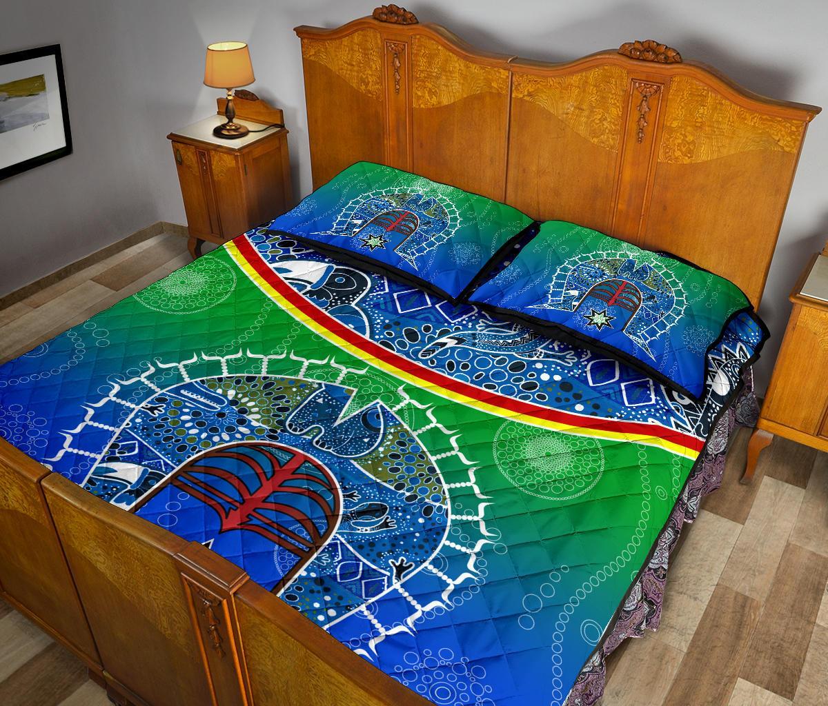 Quilt Bed Set - Torres Strait Symbol With Aboriginal Patterns - Vibe Hoodie Shop