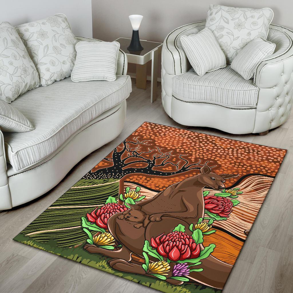 Aboriginal Area Rug - Kangaroo With Indigenous Tree - Vibe Hoodie Shop