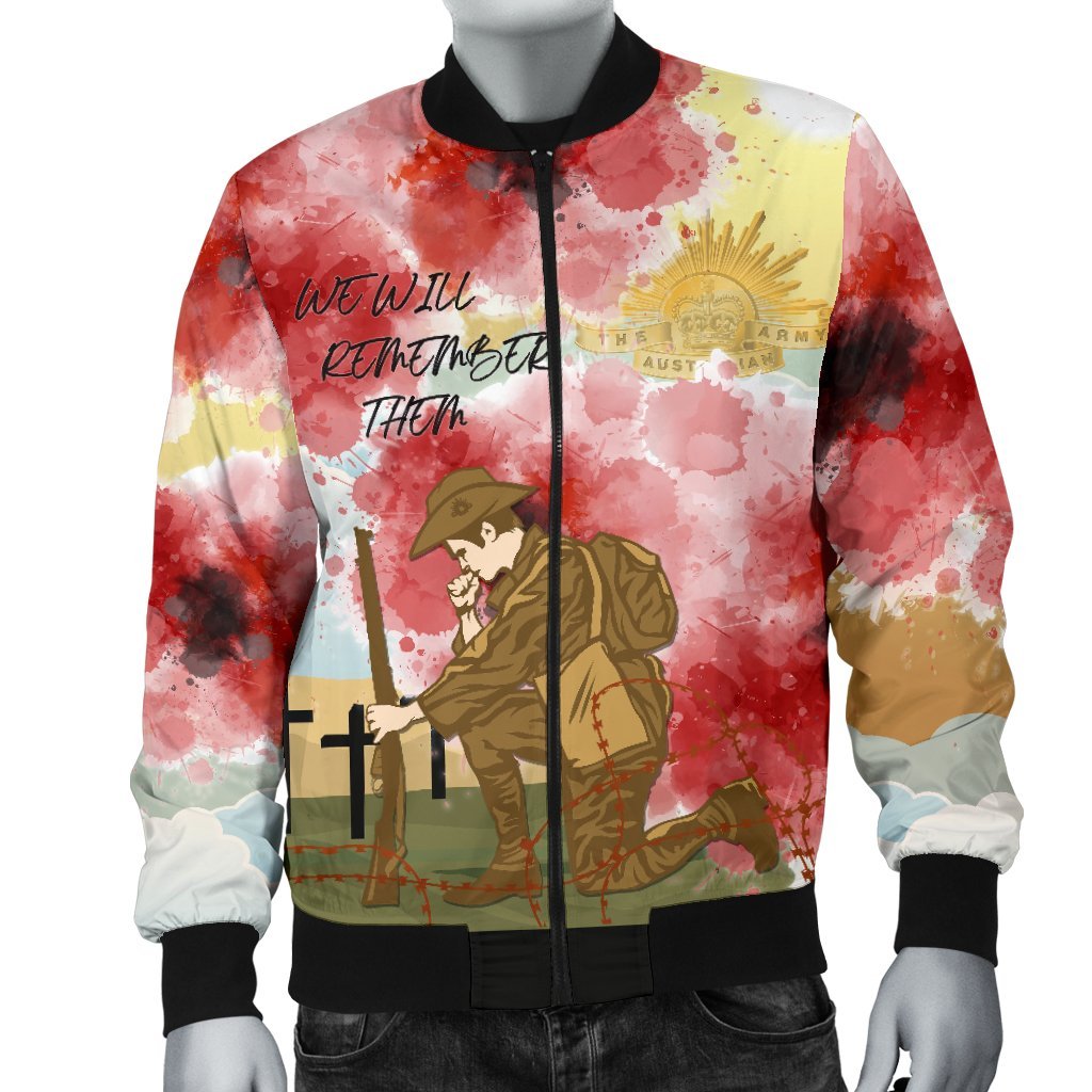 ANZAC Day Men's Bomber Jacket - We Will Remember Them - Vibe Hoodie Shop