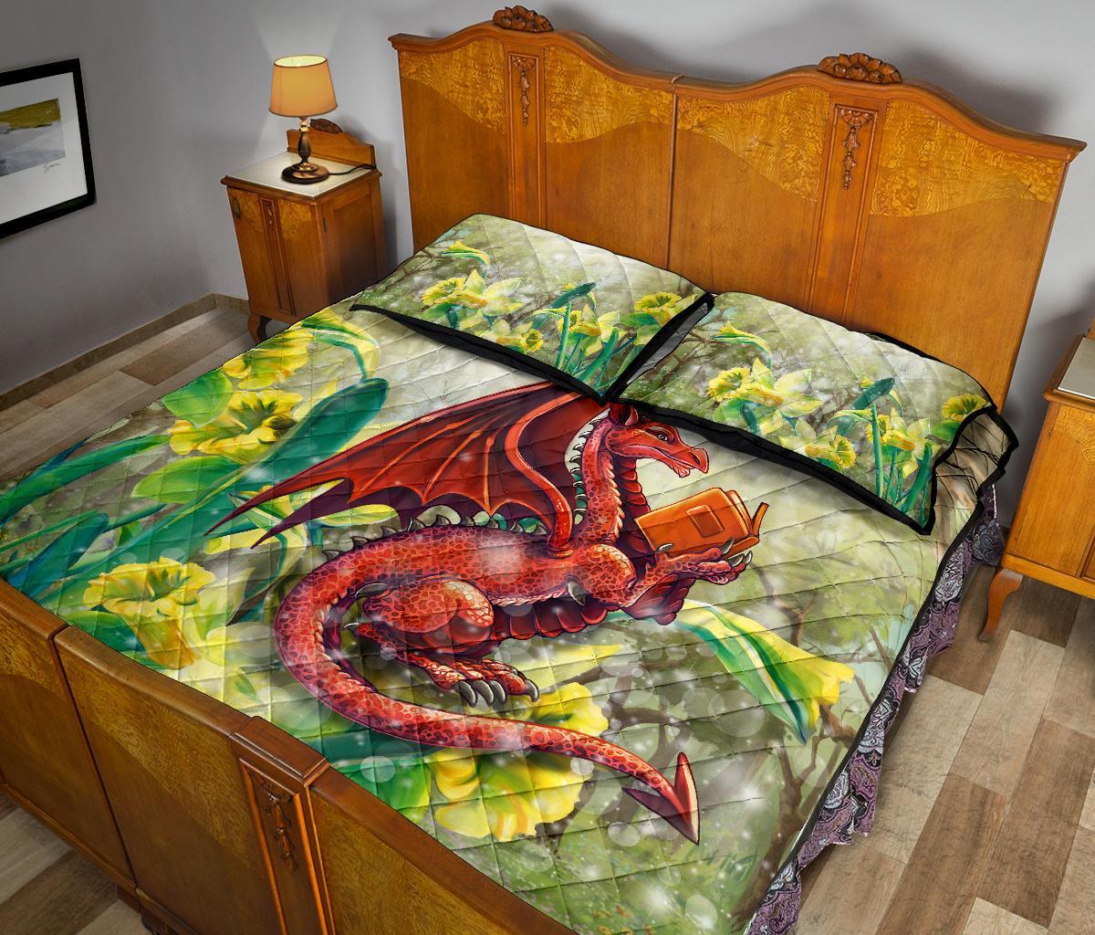 Wales Quilt Bed Set - Dragon With Flowers - Vibe Hoodie Shop