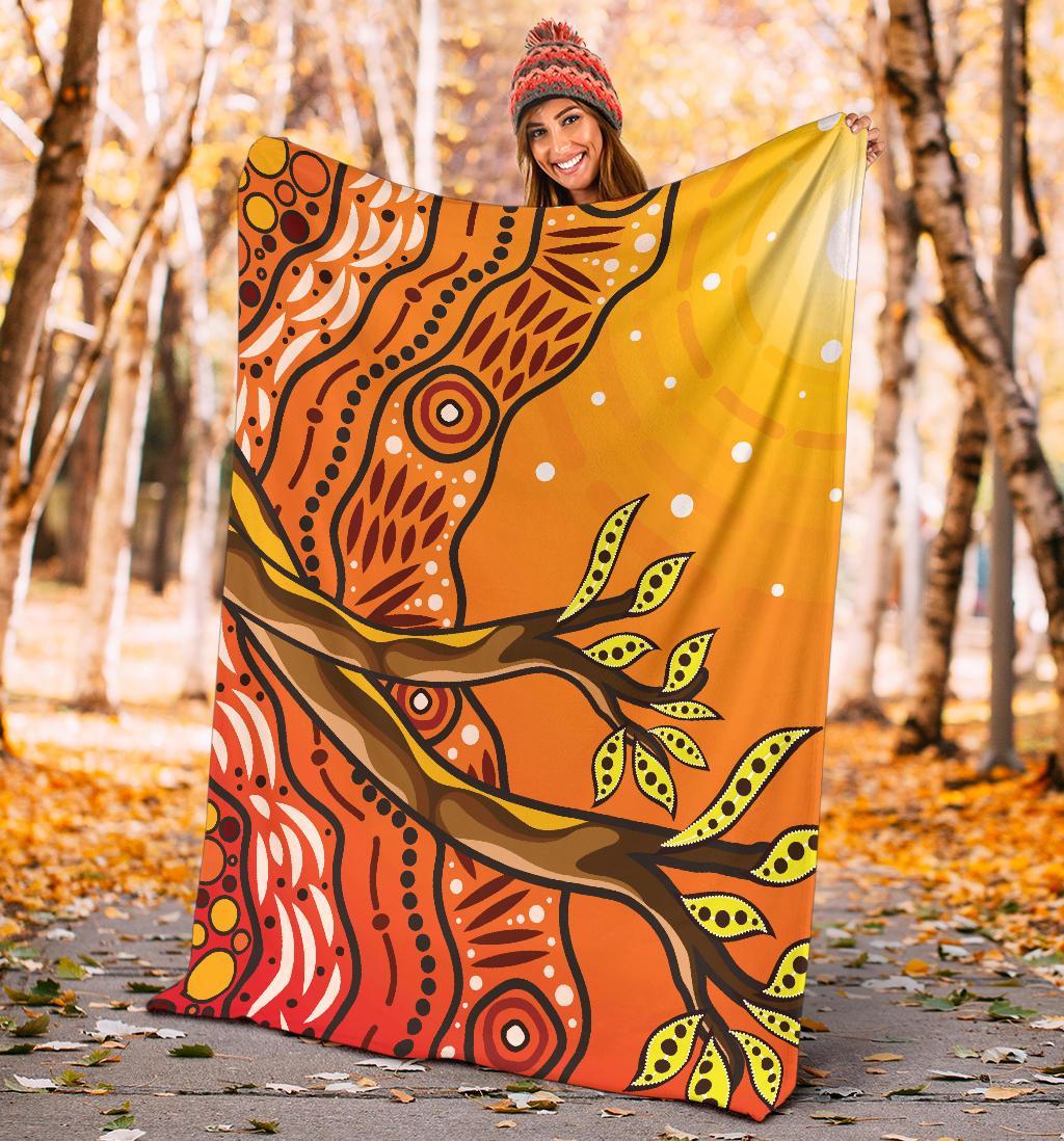 Aboriginal Premium Blanket - Tree On The Hill - Vibe Hoodie Shop