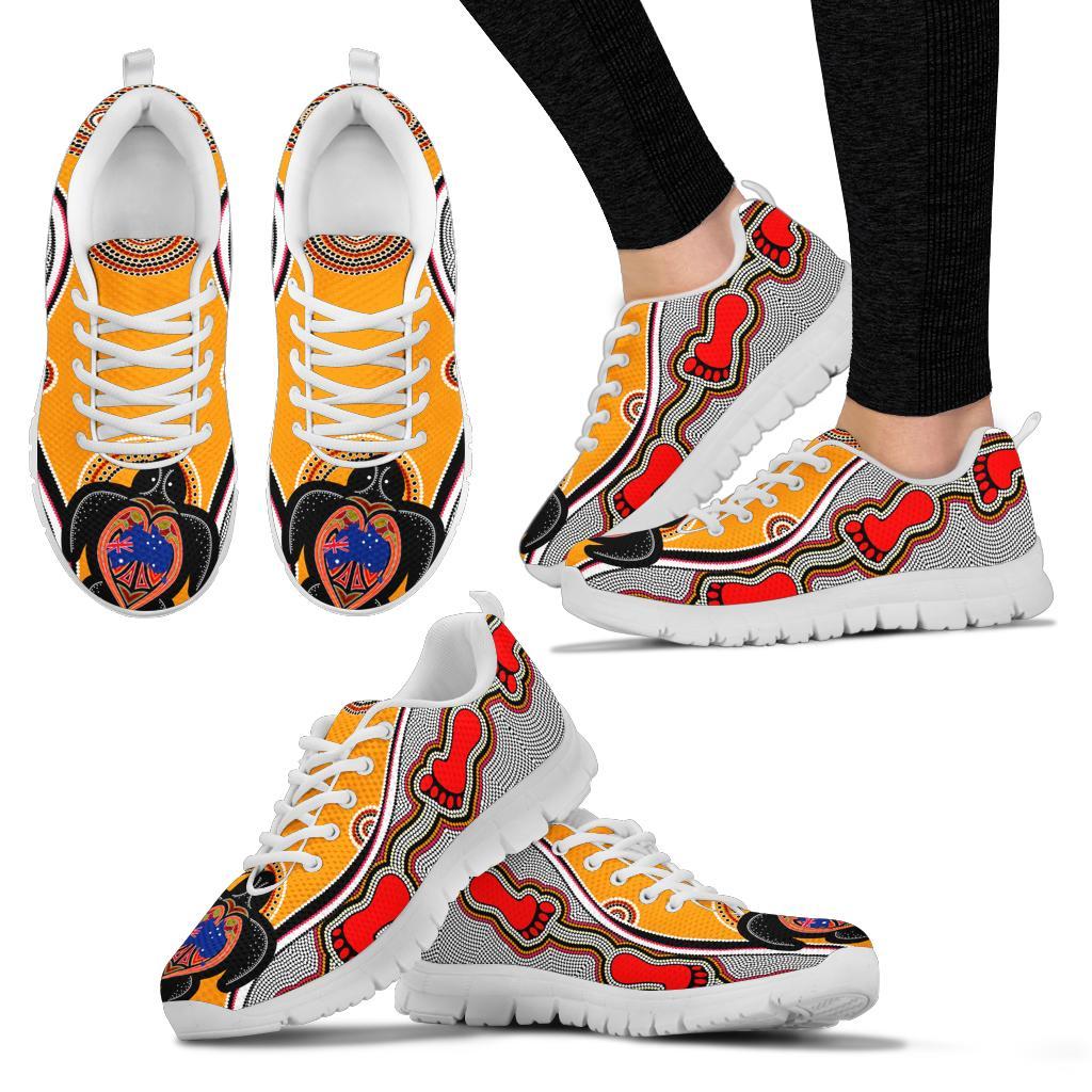 Aboriginal Sneakers, Turtle Patterns Aus Flag Footprint Dot Painting - Vibe Hoodie Shop