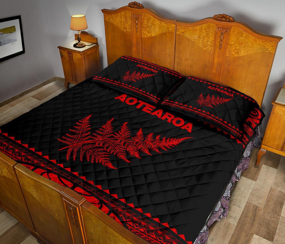 Aotearoa New Zealand Maori Quilt Bed Set Silver Fern Red - Vibe Hoodie Shop