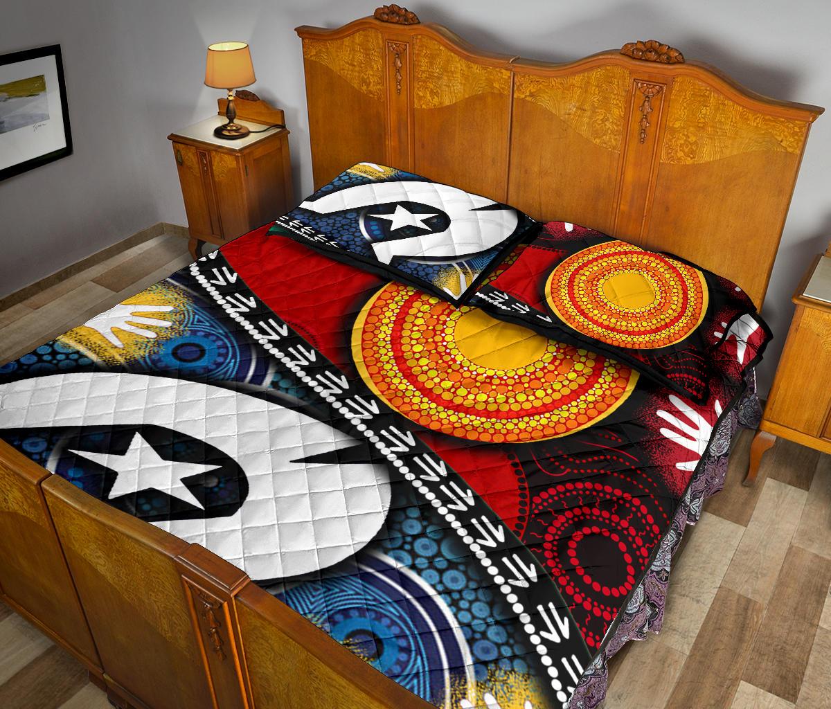 Quilt Bed Set - Australian NAIDOC Aboriginal and Torres Strait Islands Flags - Vibe Hoodie Shop