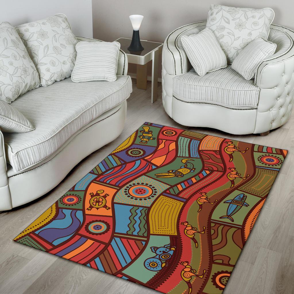 Area Rug - Aboriginal Art With Animals - Vibe Hoodie Shop