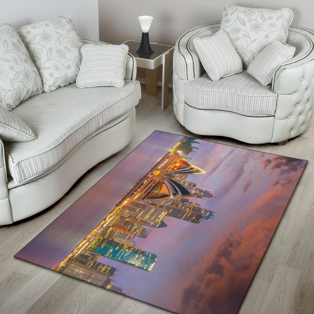 Area Rug - Sydney Opera Rug Sunset Landscape Art - Vibe Hoodie Shop