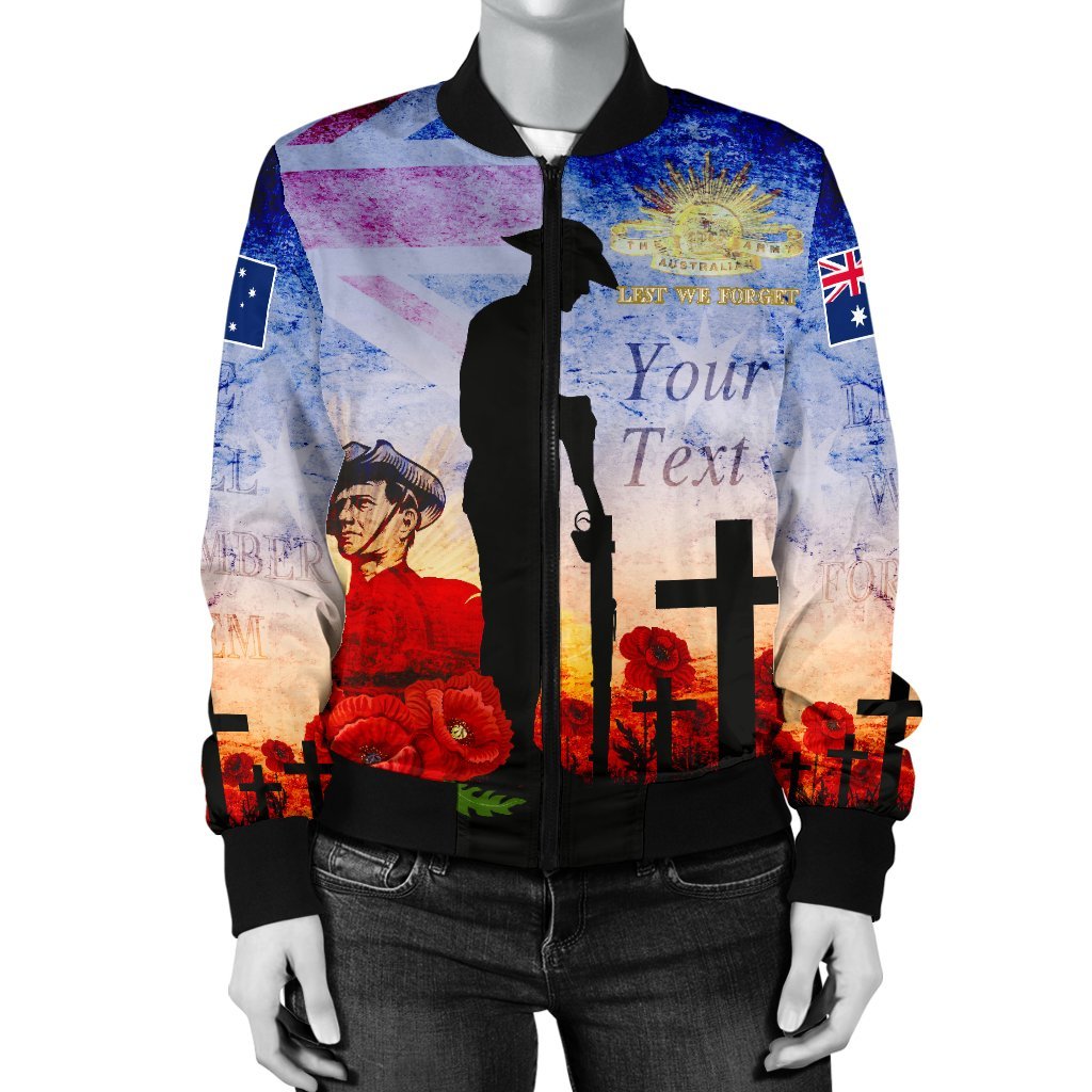 Custom ANZAC Women's Bomber Jacket - ANZAC 2020 Lest We Forget The Australian Army - Vibe Hoodie Shop