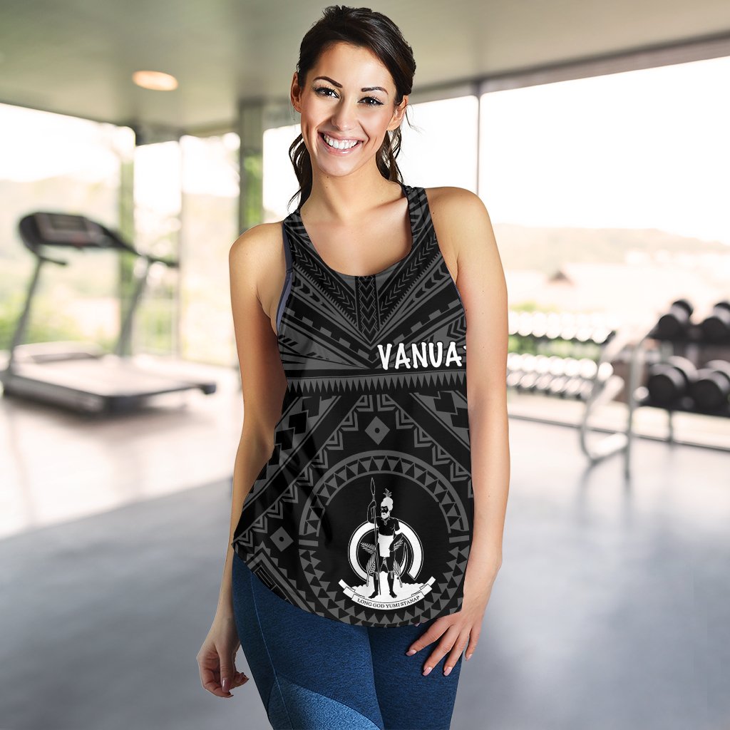Vanuatu Women's Racerback Tank - Vanuatu Seal With Polynesian Tattoo Style - Vibe Hoodie Shop