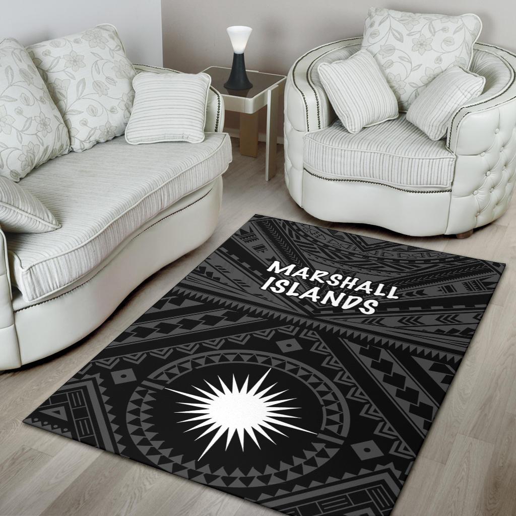 Marshall Area Rug - Marshall Seal With Polynesian Tattoo Style (Black) - Vibe Hoodie Shop