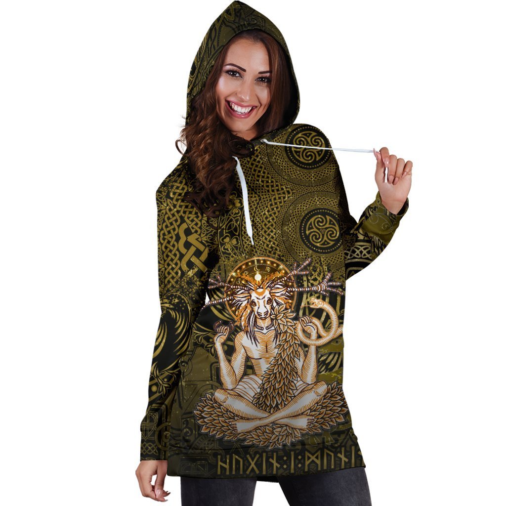 Cernunnos Goddess Women's Hoodie Dress - Celtic God of the Forest - Vibe Hoodie Shop