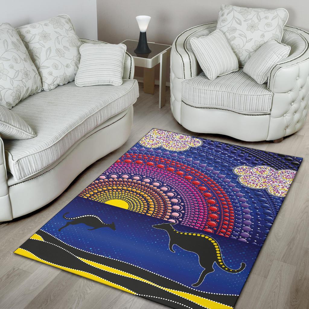 Area Rug - Sunset Over The Sea And Kangaroo Dot Painting - Vibe Hoodie Shop