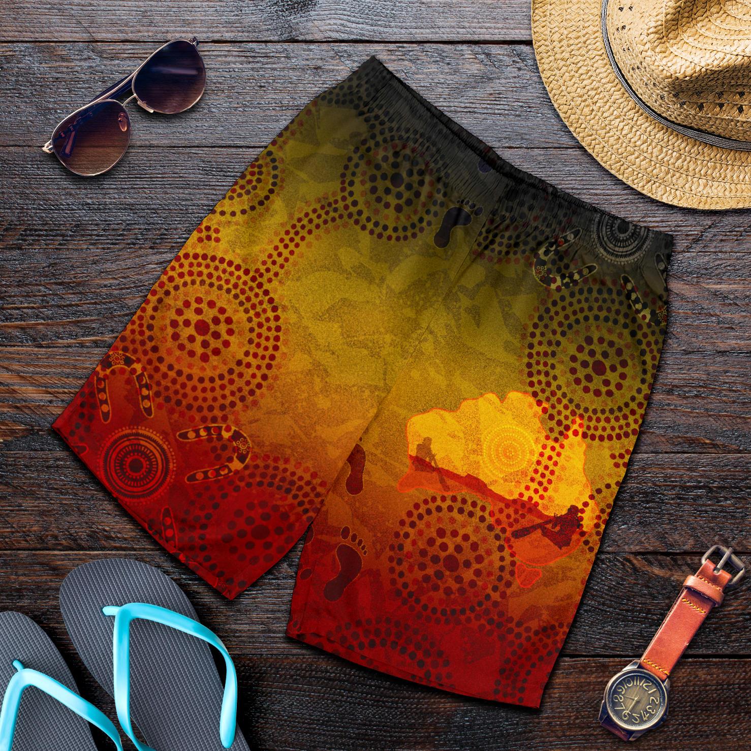 Aboriginal Men's Shorts, Australian Map with Indigenous Color - Vibe Hoodie Shop