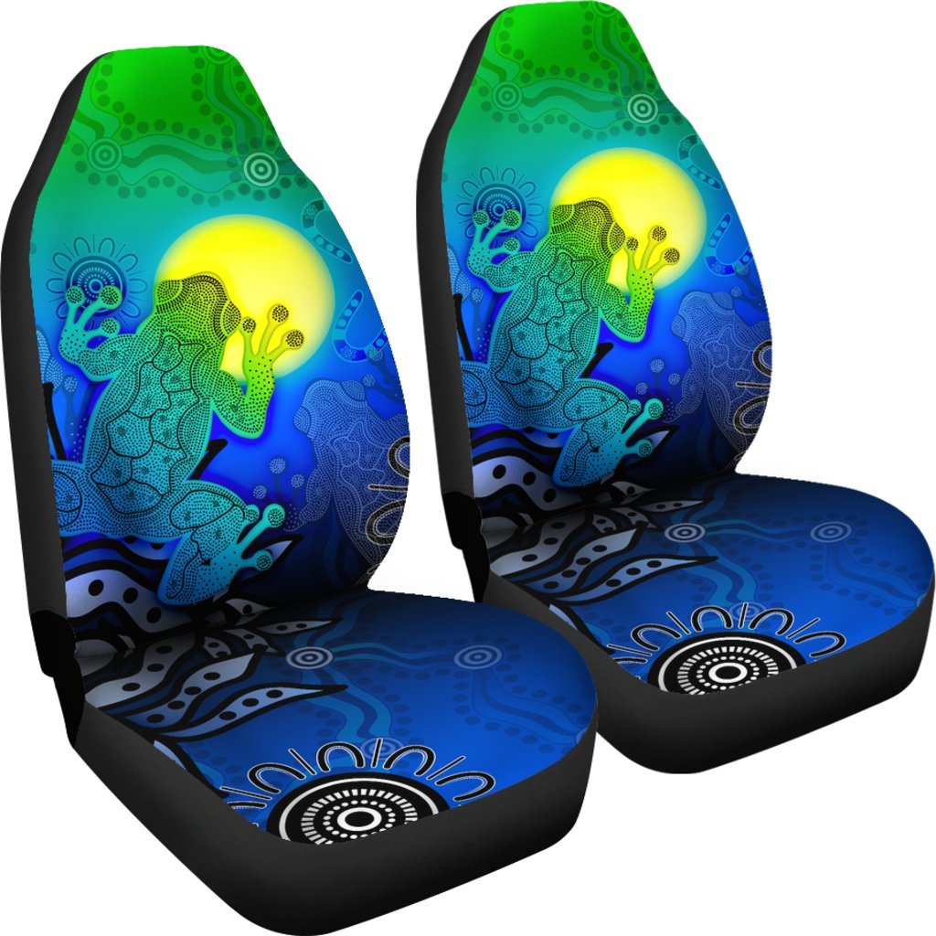Aboriginal Car Seat Covers - Indigenous Frog Blue - Vibe Hoodie Shop