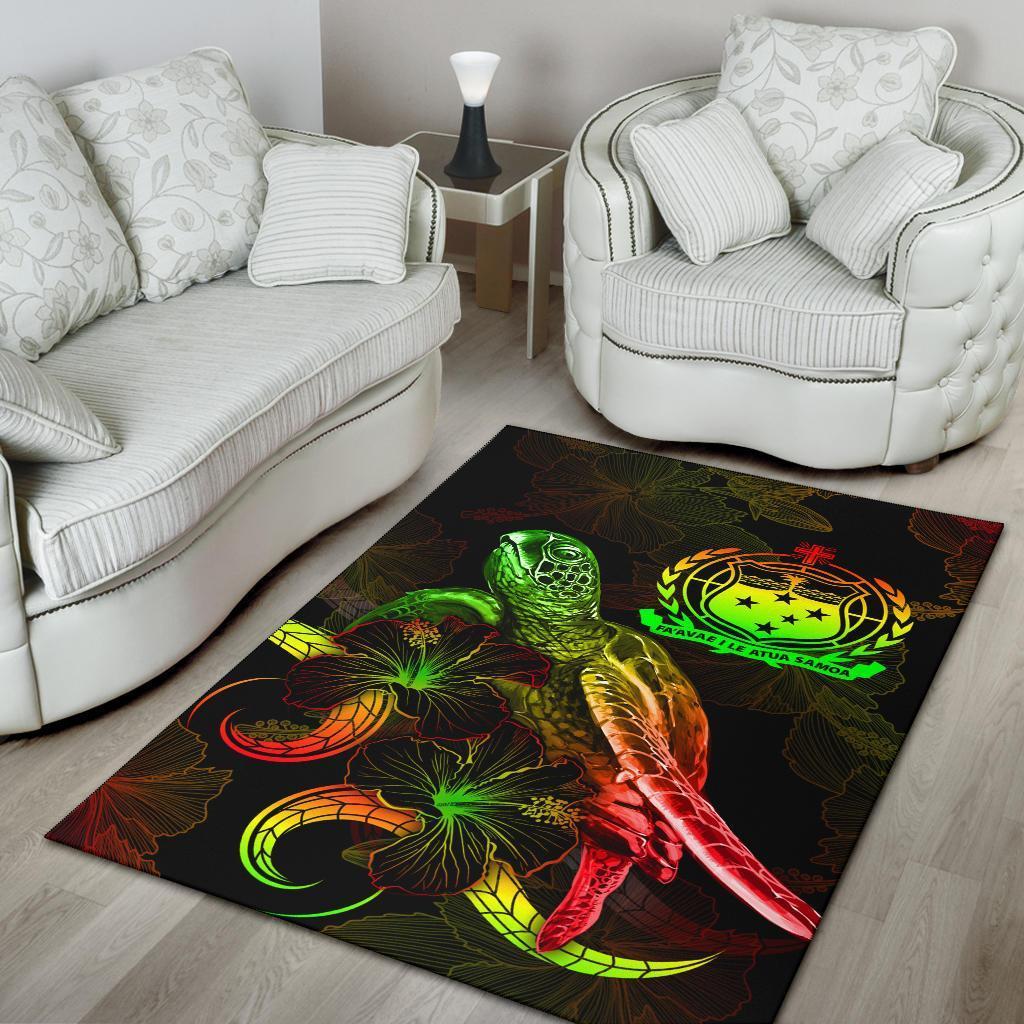 Samoa Polynesian Area Rugs - Turtle With Blooming Hibiscus Reggae - Vibe Hoodie Shop