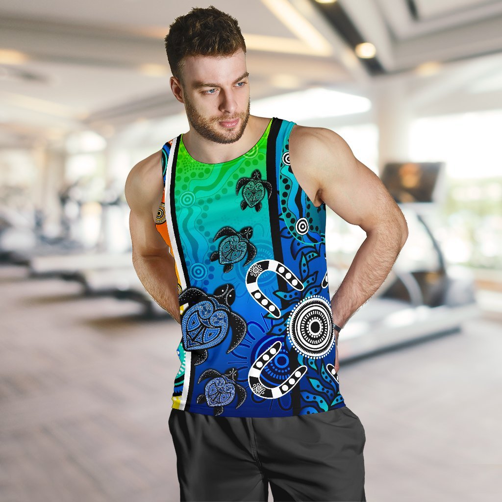 Aboriginal Men's Tank Top - Indigenous Turtle Dot Painting Art - Vibe Hoodie Shop