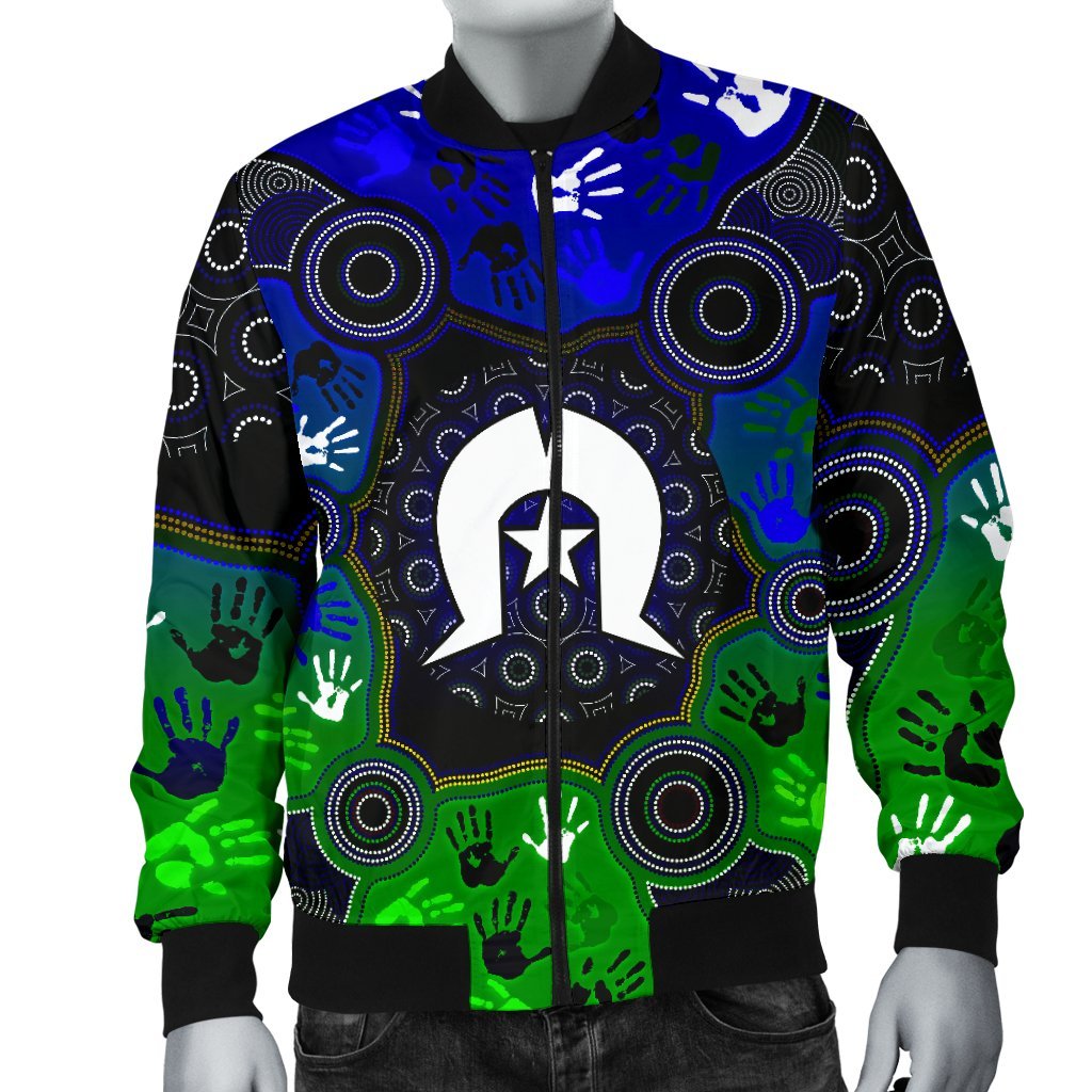 Aboriginal Men's Bomber Jacket - Torres Strait Symbol With Indigenous Patterns - Vibe Hoodie Shop