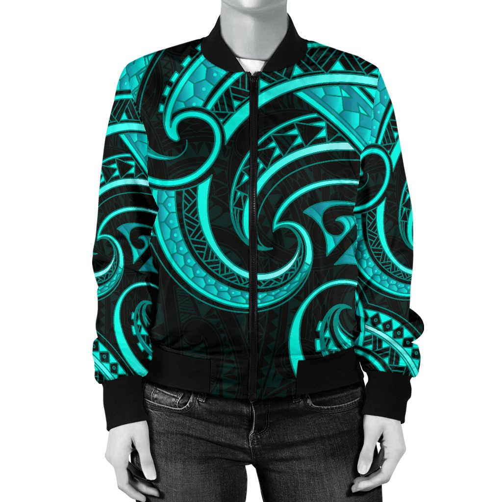 New Zealand Maori Mangopare Women Bomber Jacket Polynesian - Turquoise - Vibe Hoodie Shop