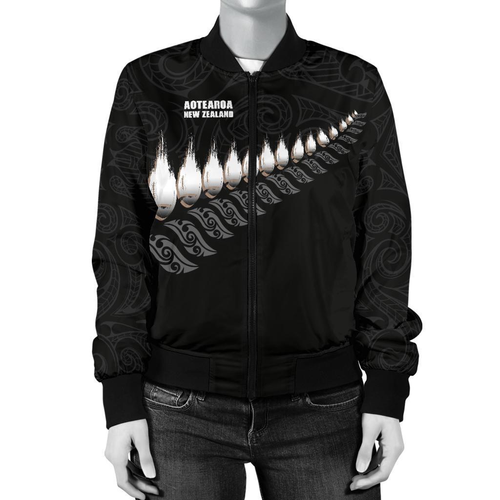 New Zealand Bomber Jacket Rugby Silver Fern (Women) - Vibe Hoodie Shop