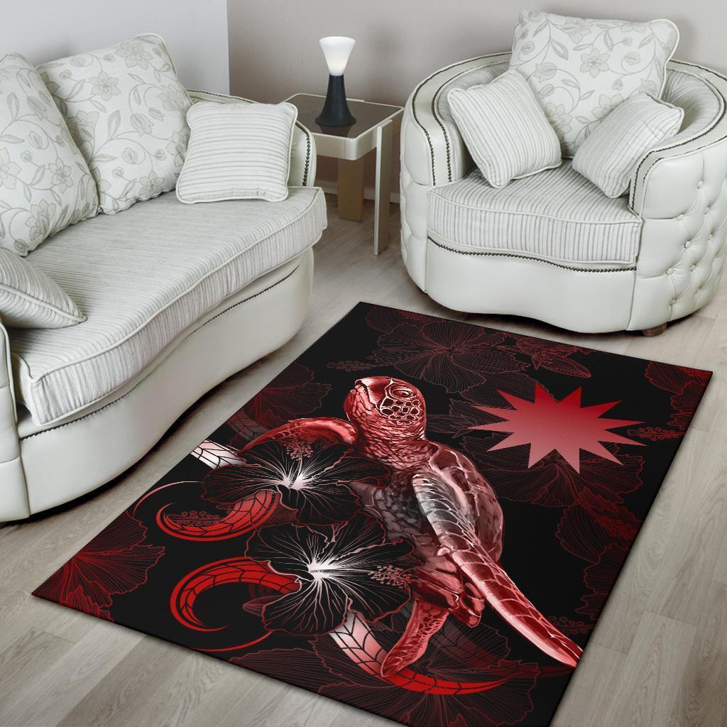 Nauru Polynesian Area Rugs - Turtle With Blooming Hibiscus Red - Vibe Hoodie Shop