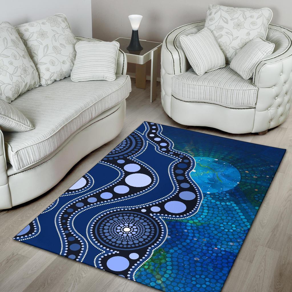 Aborignal Area Rug - Australia Indigenous Flag Circle Dot Painting Art (Blue) - Vibe Hoodie Shop