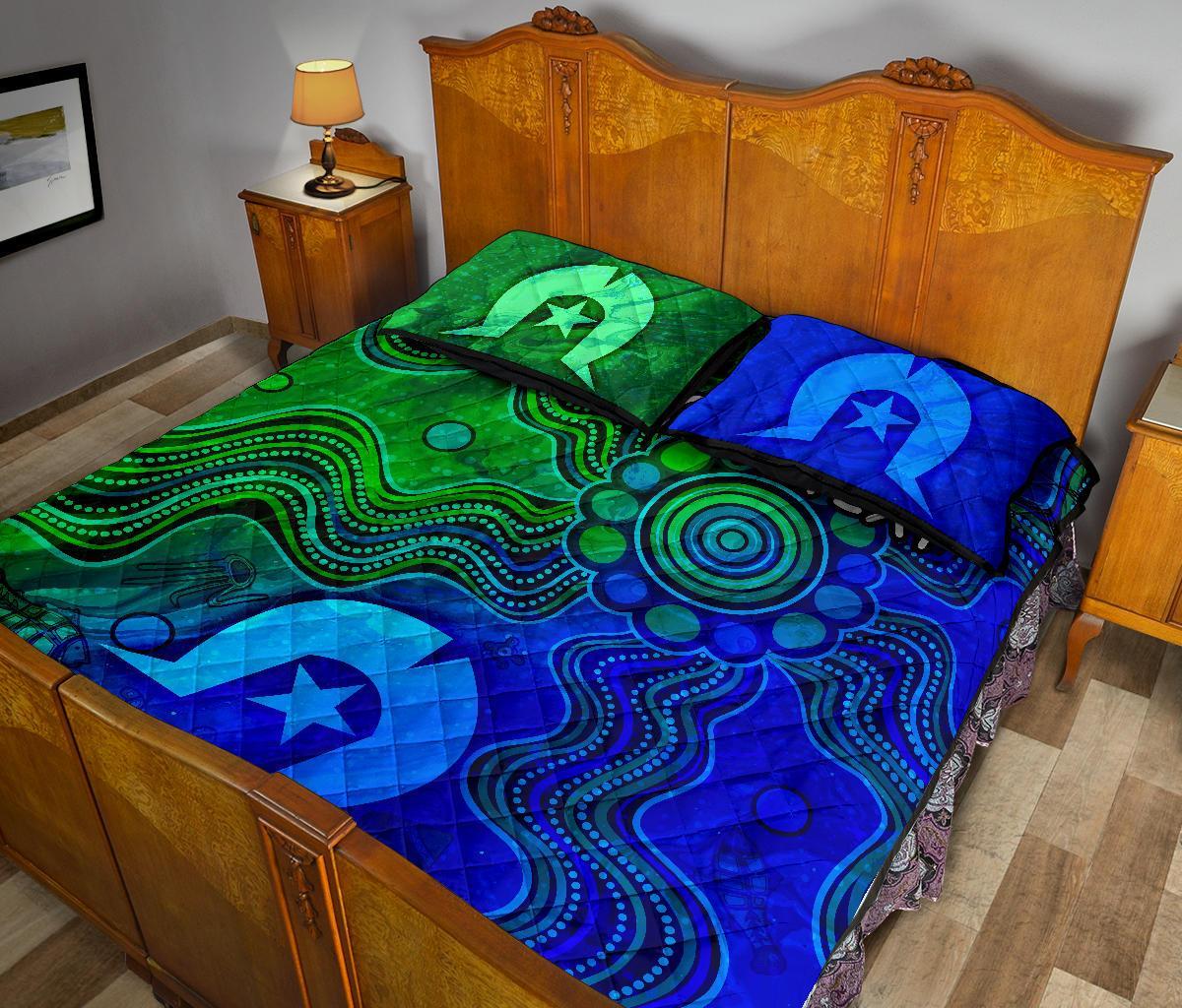 Custom Aboriginal Quilt Bed Set, Torres Strait Islands Flag - Vibe Hoodie Shop