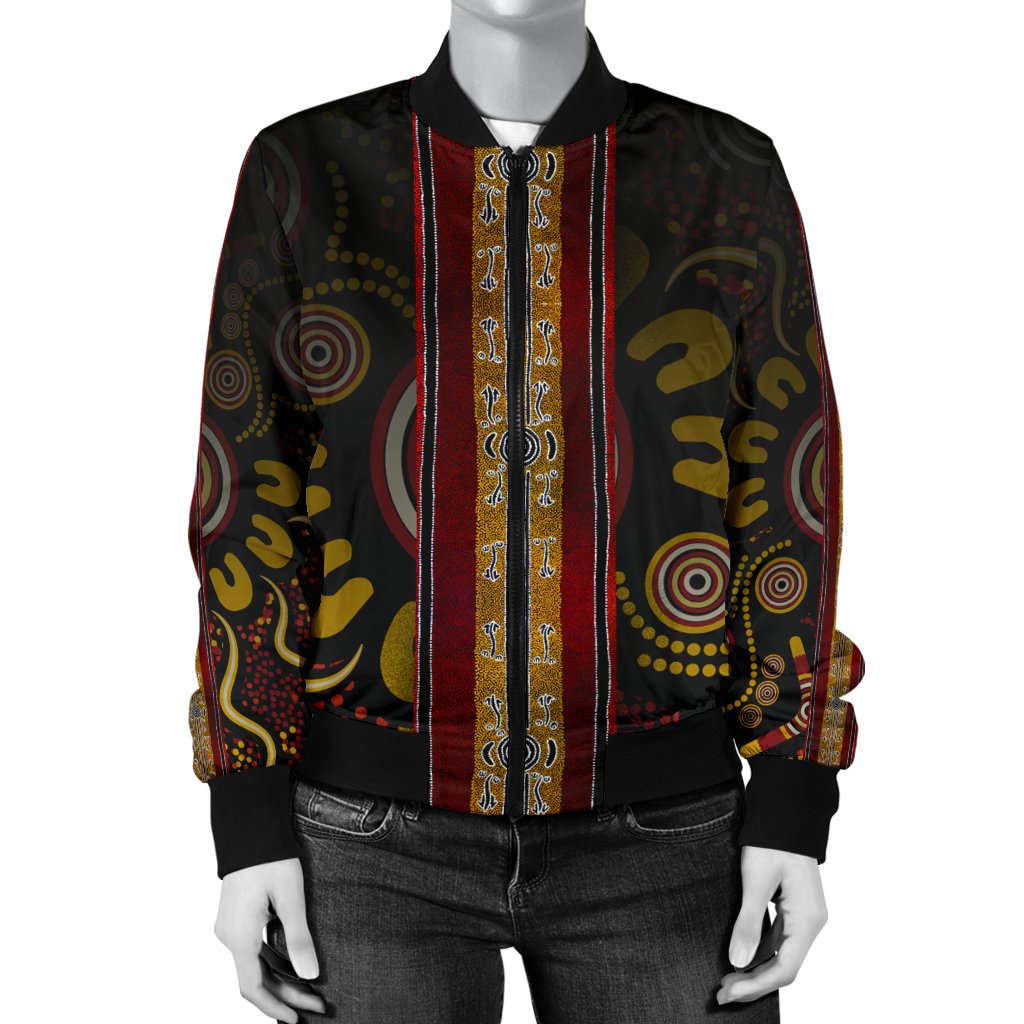 Women Bomber Jacket - Aboriginal Dot Panting Art Stripe Lines - Vibe Hoodie Shop