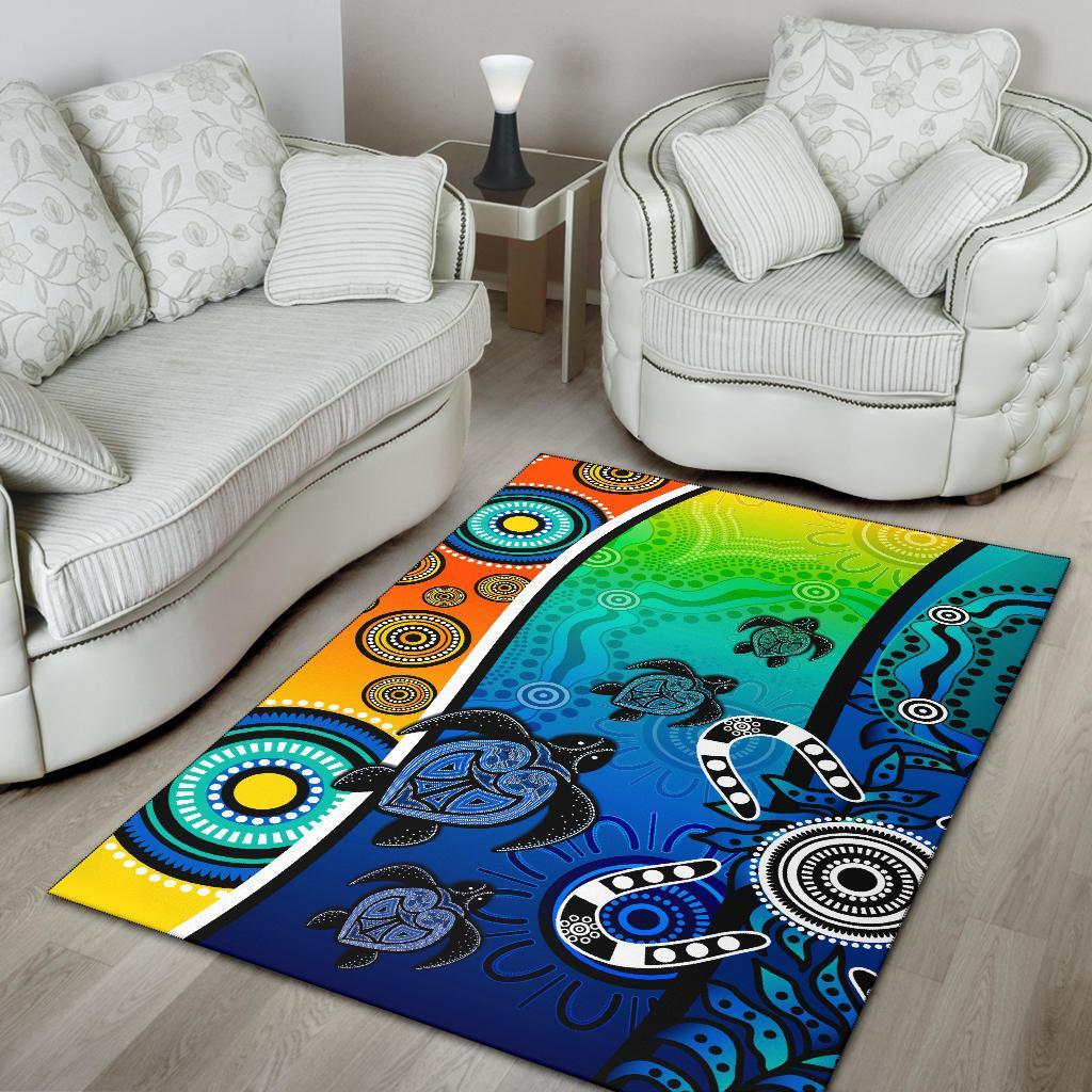 Aboriginal Area Rug - Indigenous Turtle Dot Painting Art - Vibe Hoodie Shop