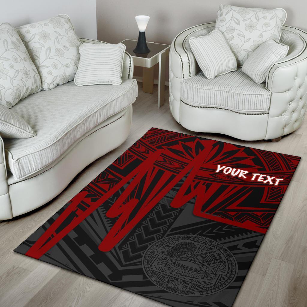 American Samoa Personalised Area Rug - Seal With Polynesian Pattern Heartbeat Style (Red) - Vibe Hoodie Shop