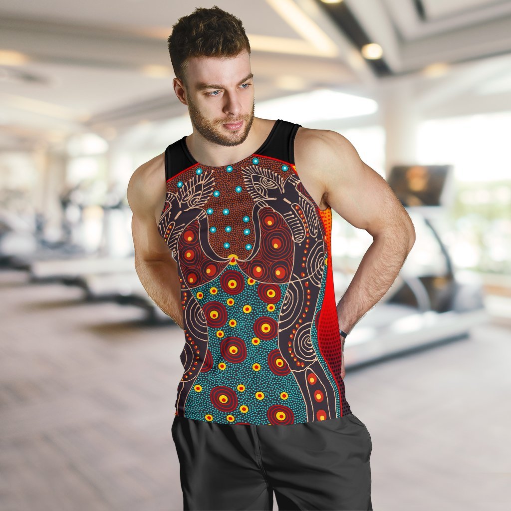 Men's Tank Top - Aboriginal Sublimation Dot Pattern Style (Red) - Vibe Hoodie Shop