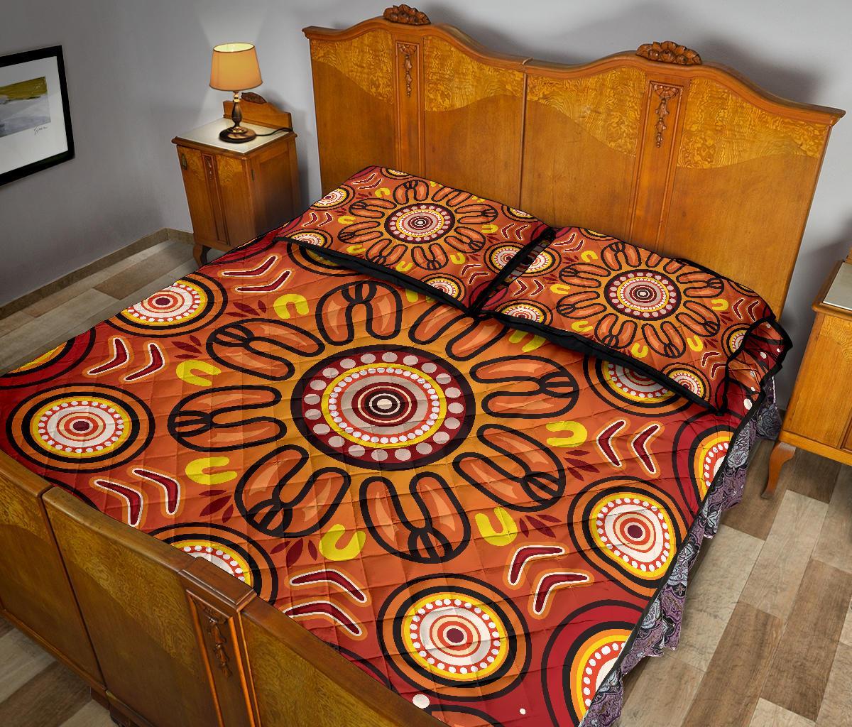 Aboriginal Quilt Bed Set - Circle Flowers Patterns VER01 - Vibe Hoodie Shop