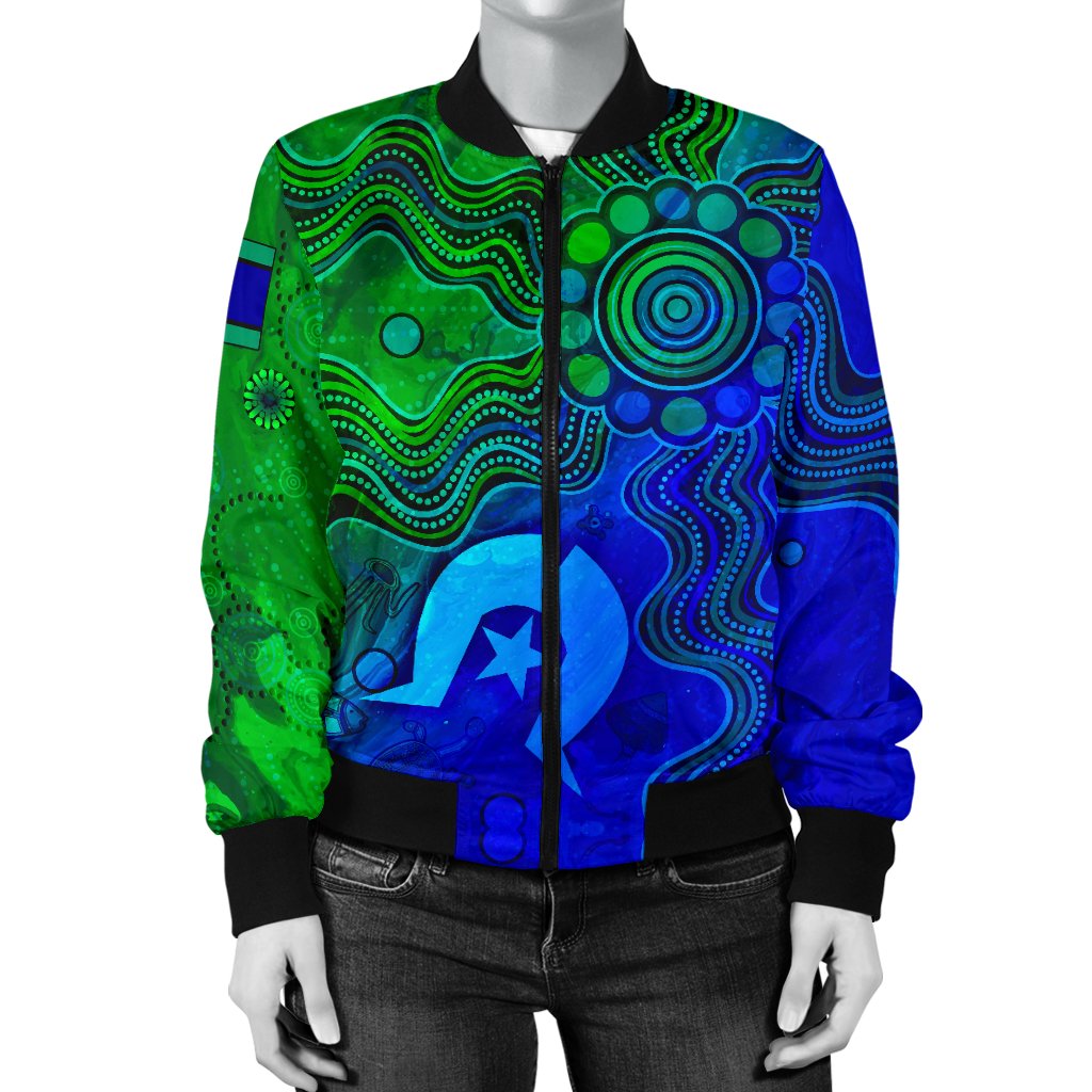 Aboriginal Women's Bomber Jacket, Torres Strait Islands Flag - Vibe Hoodie Shop