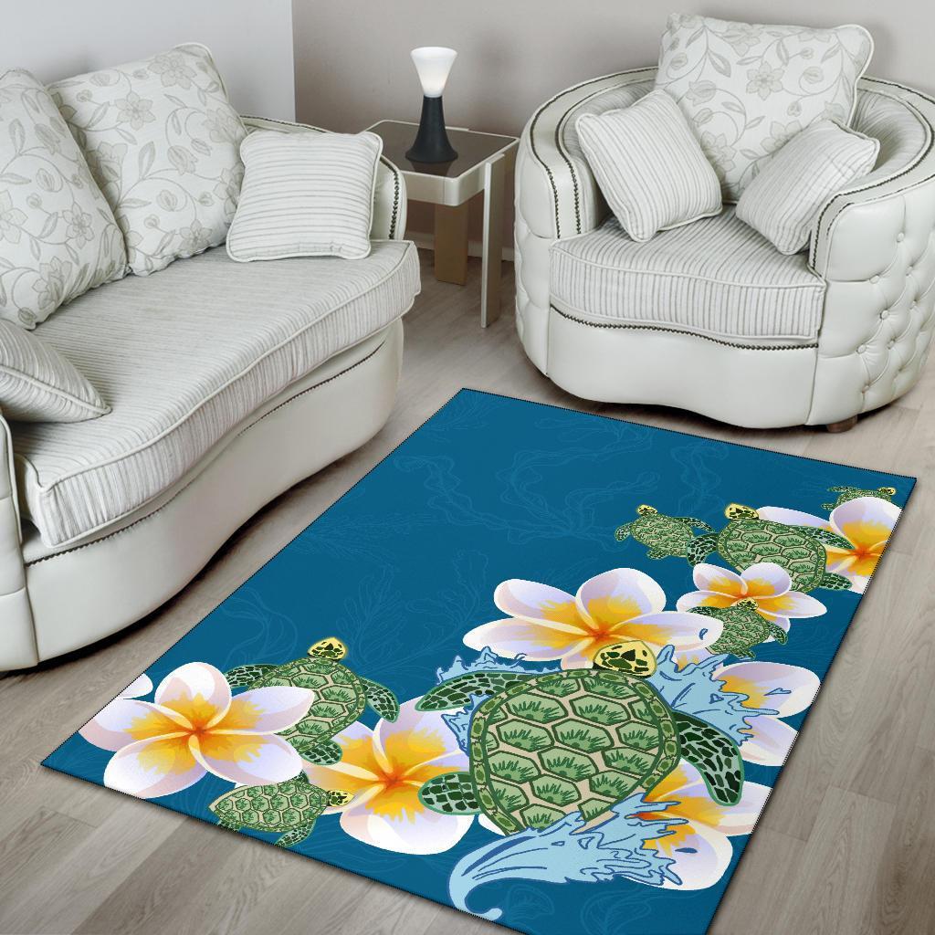 Plumeria Sea Turtle Area Rug - Vibe Hoodie Shop