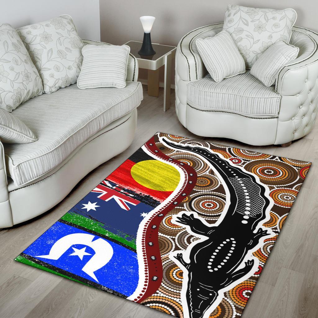 Area Rug - Australian Aboriginal Crocodile With NAIDOC Flags - Vibe Hoodie Shop