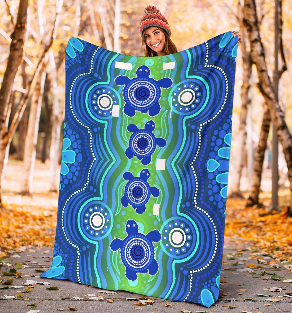 Aboriginal Premium Blanket - Aboriginal Turtle Family - Vibe Hoodie Shop