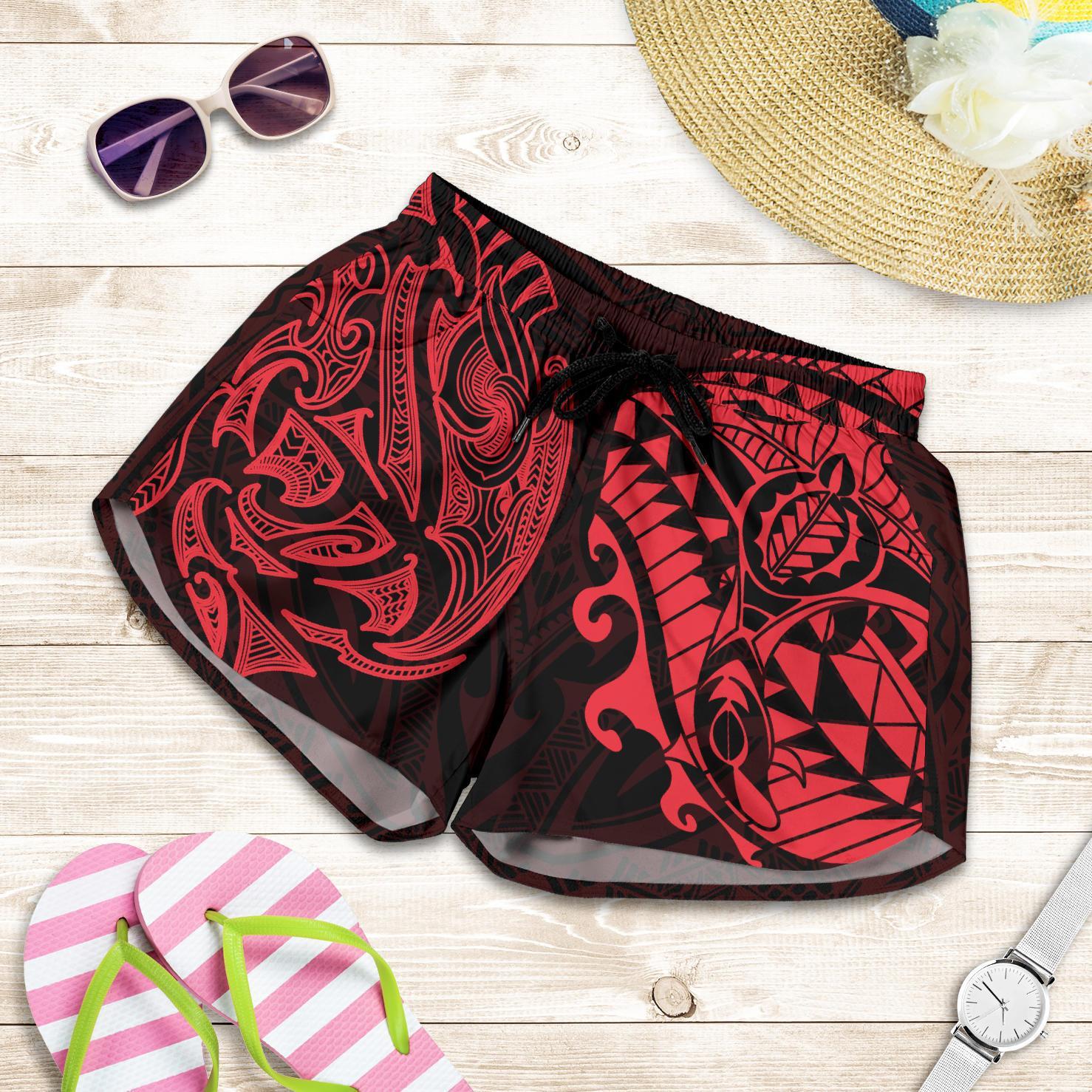 new-zealandall-over-print-womens-shorts-maori-polynesian-tattoo-red