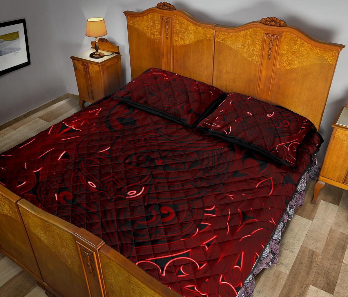 New Zealand Quilt Bed Set, Maori Gods Quilt And Pillow Cover Tumatauenga (God Of War) - Red - Vibe Hoodie Shop