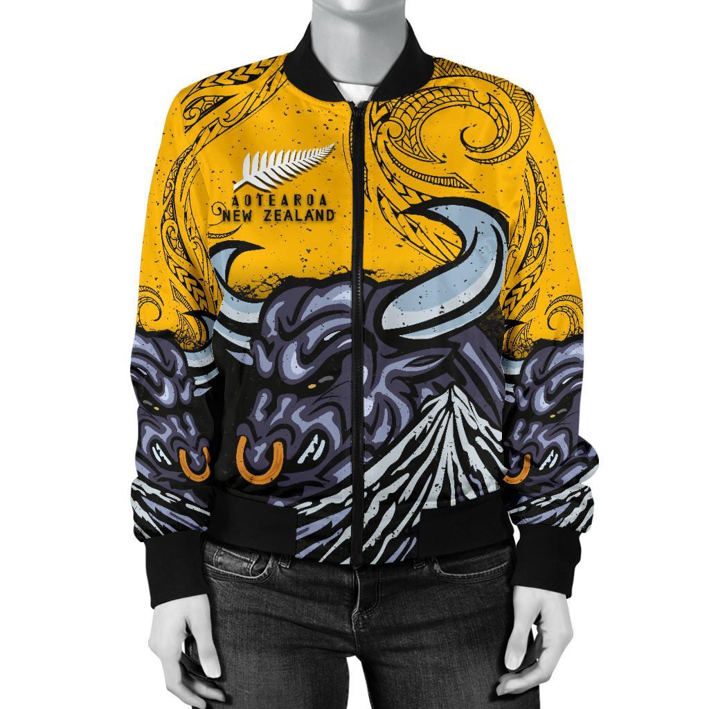 New Zealand Maori Women Bomber Jacket Taranaki Bull - Vibe Hoodie Shop