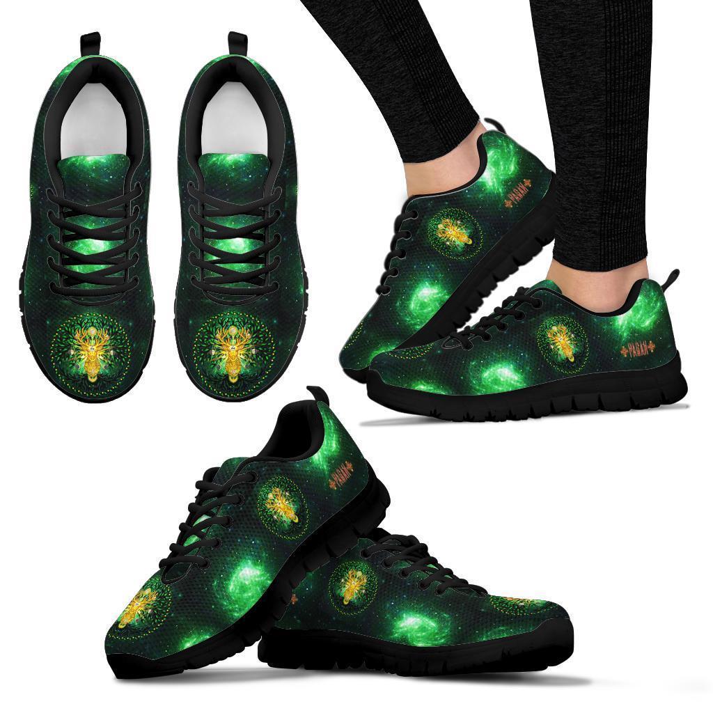 Celtic Pagan Deer Sneakers - Moon Phases Deer with Tree of Life - Vibe Hoodie Shop