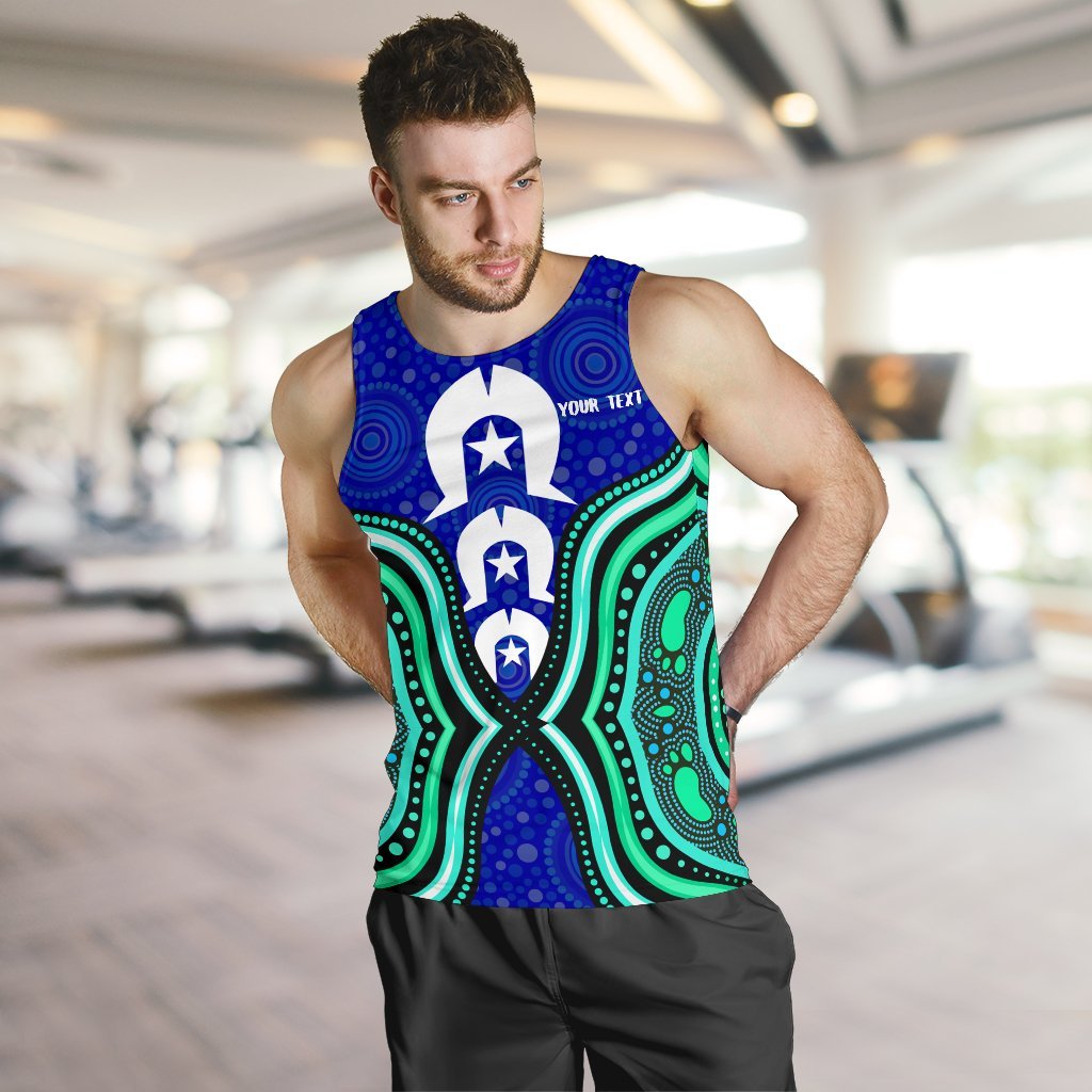 Torres Strait Personalised Men's Tank Top - Torres Strait Symbol And Aboriginal Patterns - Vibe Hoodie Shop