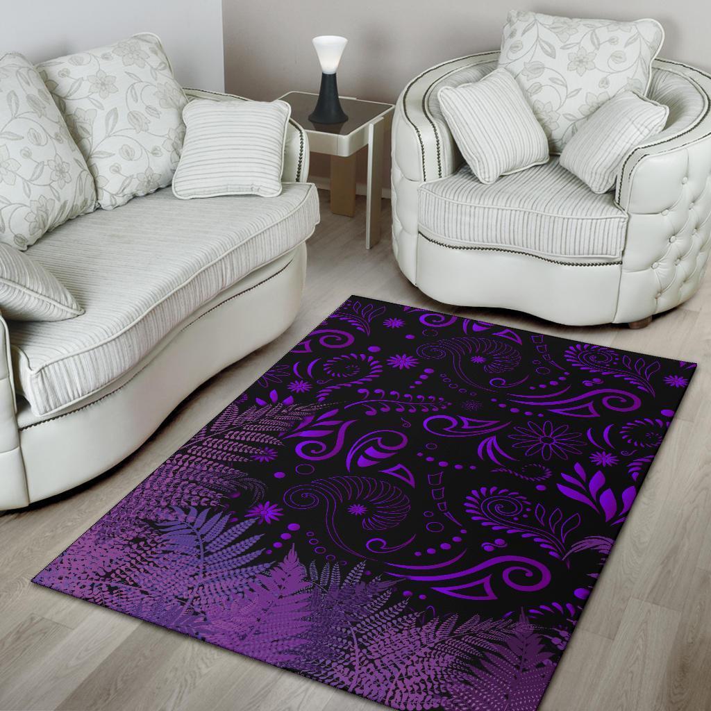 New Zealand Area Rug Silver Fern Aotearoa Vibes - Purple - Vibe Hoodie Shop