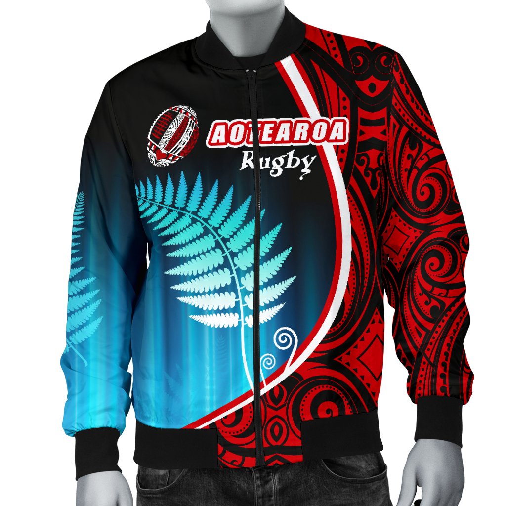 Aotearoa Rugby Black Maori Men Bomber Jacket Kiwi and Silver Fern New Zealand - Vibe Hoodie Shop