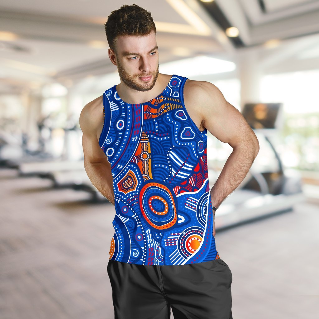 Aboriginal Men's Tank Top - Indigenous Footprint Patterns Blue Color - Vibe Hoodie Shop