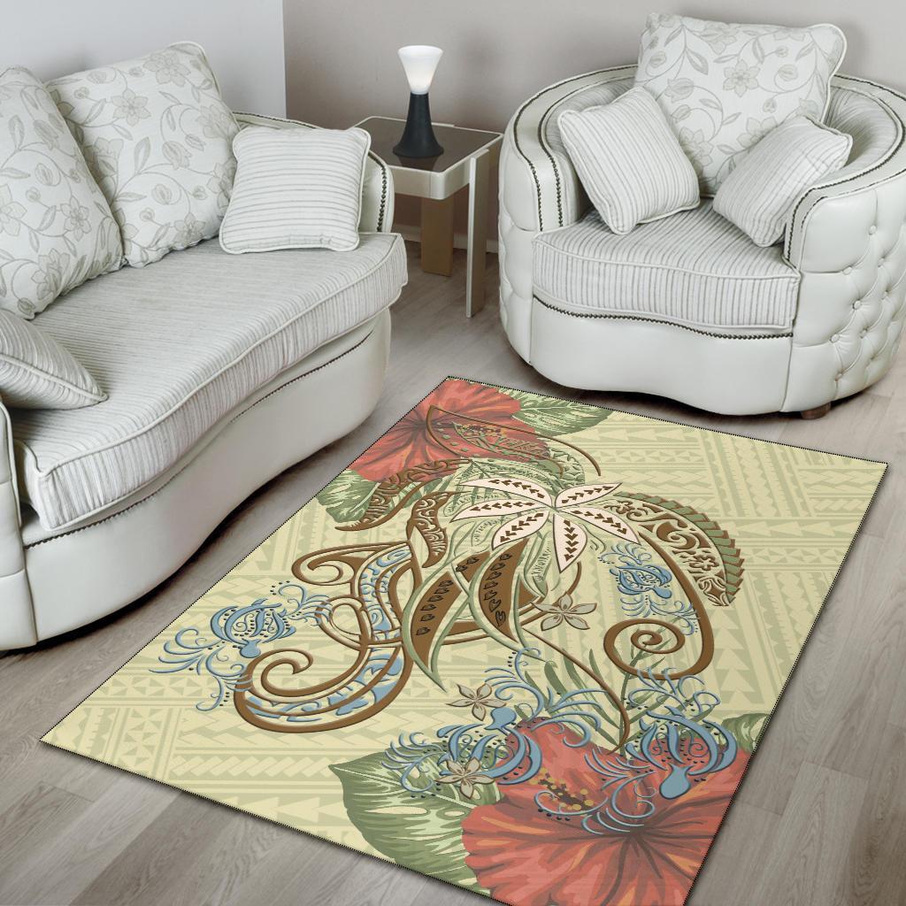 Polynesian Tribal Turtle Flowers Area Rug - Canary - Vibe Hoodie Shop