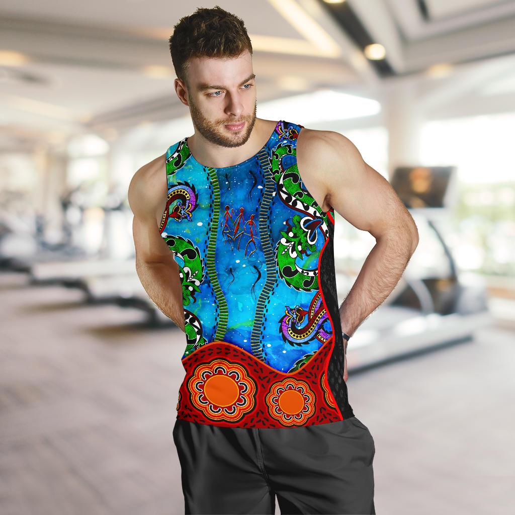 Aboriginal Men's Tank Top - Aussie Indigenous Patterns Blue - Vibe Hoodie Shop