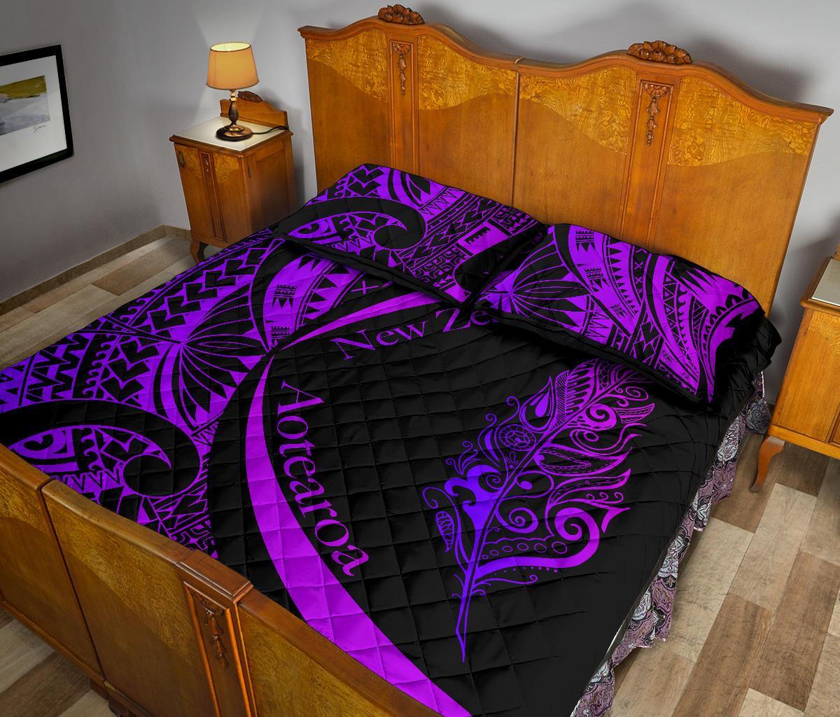 Light Silver Fern Maori Quilt Bed Set Circle Style, Purple - Vibe Hoodie Shop