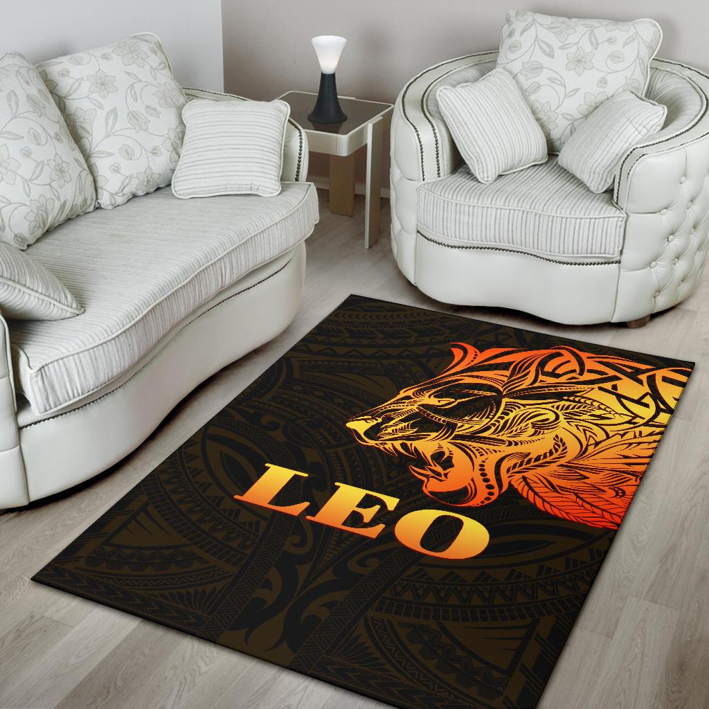 Sun In Leo Zodiac Area Rug Polynesian Tattoo Simple - Orange Black - Vibe Hoodie Shop