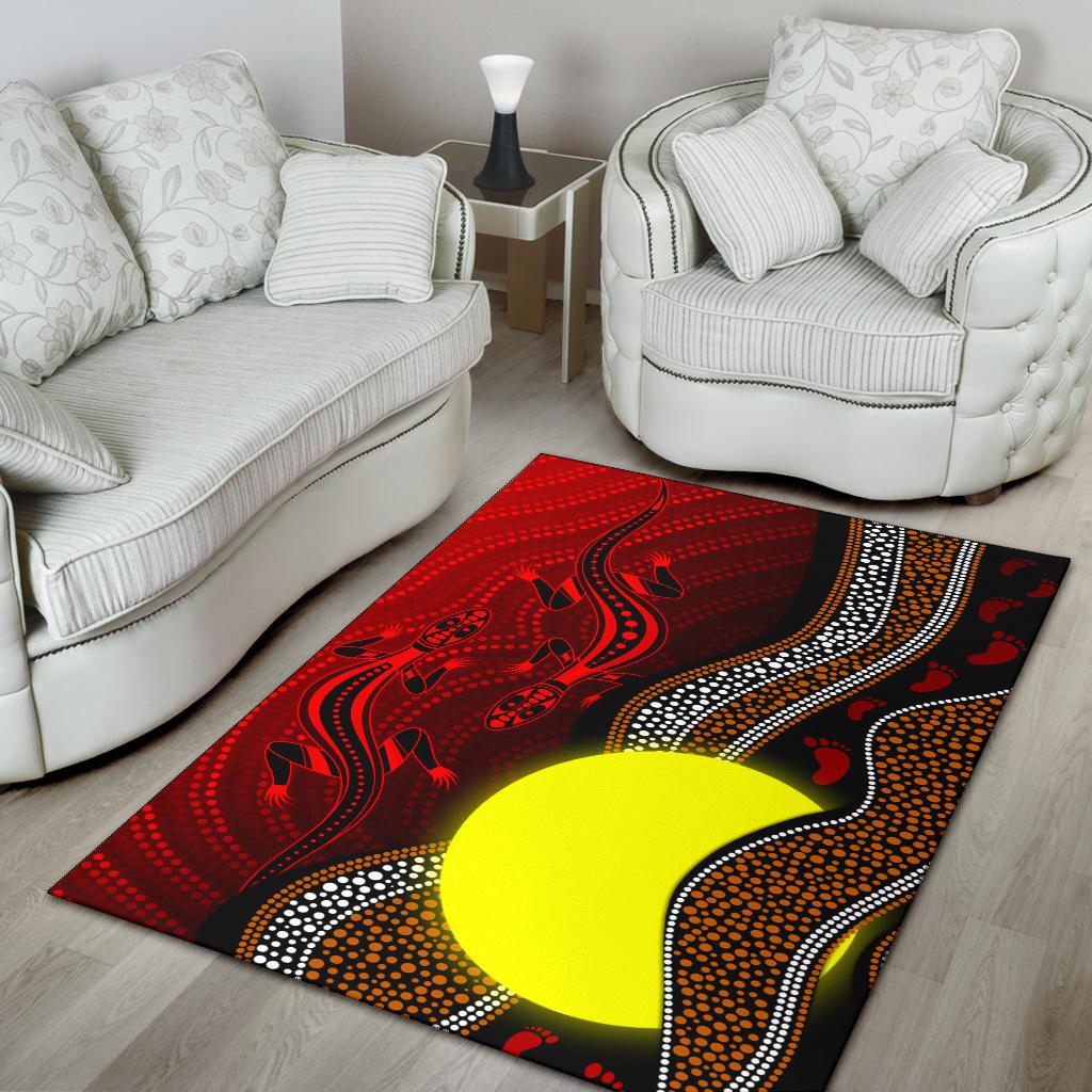 Aboriginal Area Rug - Aboriginal Flag Lizard Dot Painting Style - Vibe Hoodie Shop