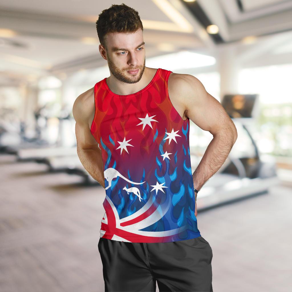 Men Tank Top - Aus Flag Mens Tank Kangaroo Flame - Vibe Hoodie Shop