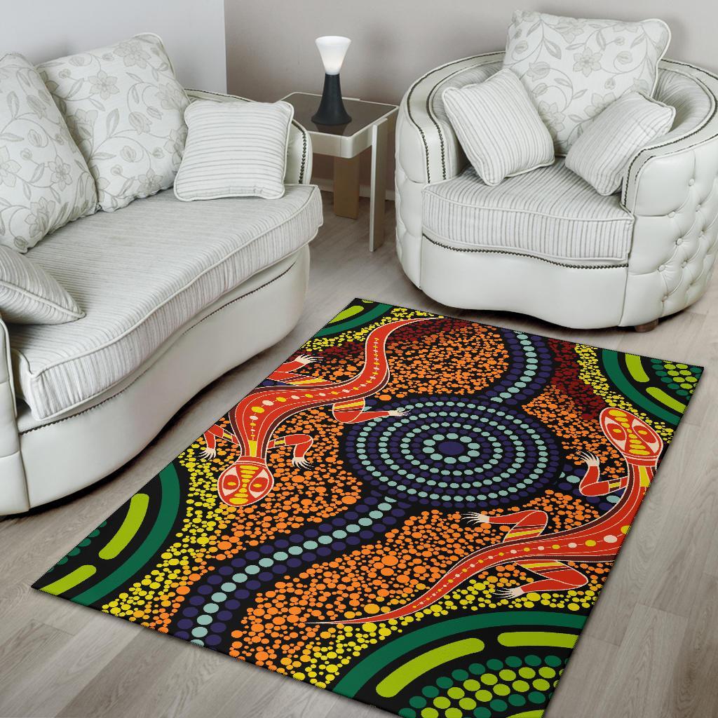 1st Australia Area Rug - Aboriginal Two Lizards Dot Painting Circle - Vibe Hoodie Shop