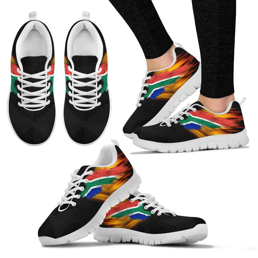 South Africa Sneakers - Ankara Pattern - Fire Wings and Flag - Vibe Hoodie Shop